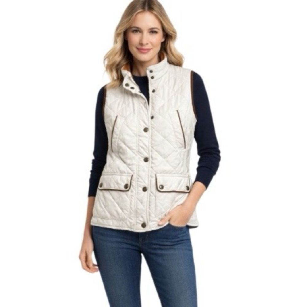 LAUREN RALPH LAUREN Puffer Vest Quilted Barn Equestrian Light Zipper Snap Flap